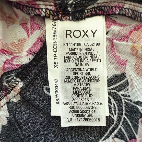 Roxy Black and Pink Floral Sundress with Ruffle Hem and Spaghetti Straps XS - Picture 5 of 12
